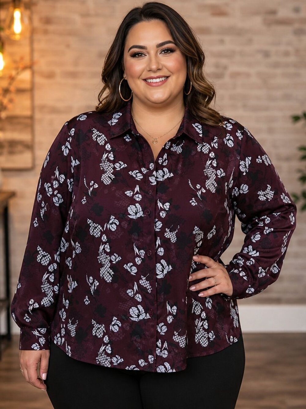 Attention Burgundy Floral Blouse